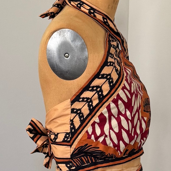 NWT $595 Johanna Ortiz Yoruba Crop Top in Russet Terracotta, Black, & Ecru Sz 10 - Picture 5 of 13
